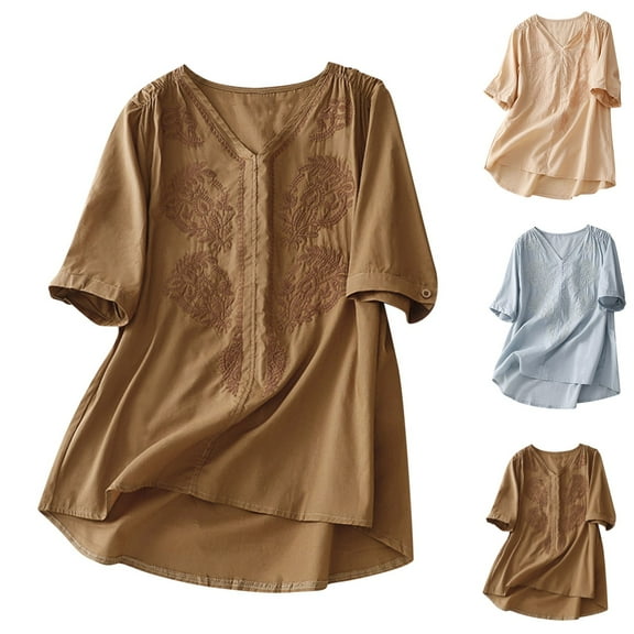 Fesfesfes Yoga Shirts for Women's Fashion Casual T-Shirt Short Sleeve V-Neck Sweatshirt Tops Blouse Womens Tshirts Graphic L(US:8)