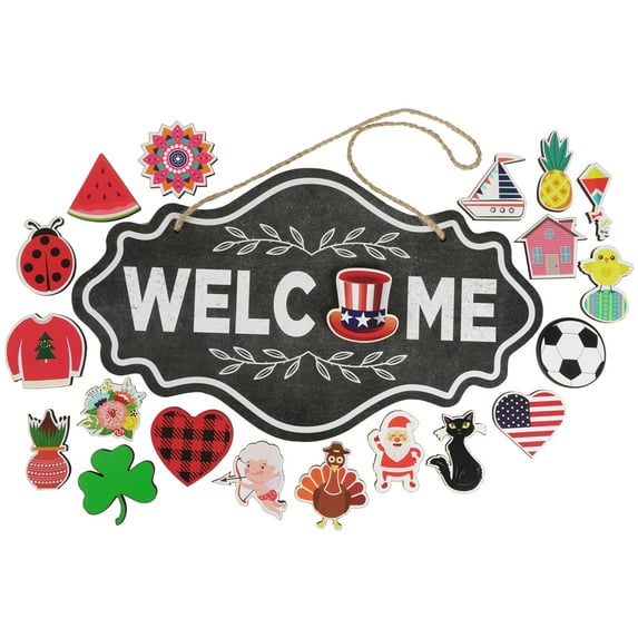 Inkdotpot Welcome Sign Front Door Decorations Hanging 20 Interchangeable Rustic Wood Seasonal Holiday Ornaments Housewarming Gift, Farmhouse Porch Decor- Wall Hanging 17" Inches