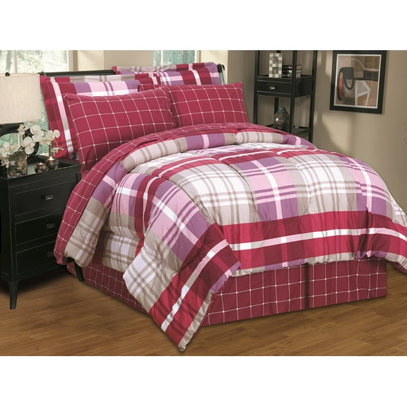8-Piece Tommy Burgundy Plaid Bed-in-a-Bag Comforter Set with Sheets & Pillowcases, King