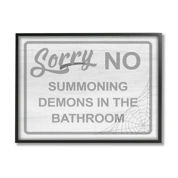 Stupell Industries No Summoning Demons Bathroom Graphic Art Black Framed Art Print Wall Art, Design by Lil' Rue