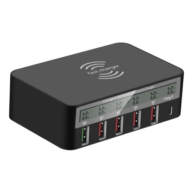 100W Multi USB Fast Charger PD 20W QC 3.0 LCD Wireless Charger ,Easy to Use