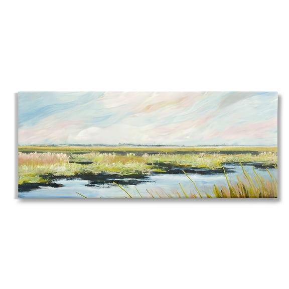 Stupell Industries River with Pastel Sky Landscape Painting Gallery Wrapped Canvas Art Print Wall Art, 24 x 10