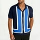 thumbnail image 1 of Blusa y camisa de manga corta con cuello vuelto Camisa de punto a rayas de verano para hombre con cuello en contraste y camisa hueca de manga corta Camiseta/camisa de manga corta con cuello vuelto Top, 1 of 5