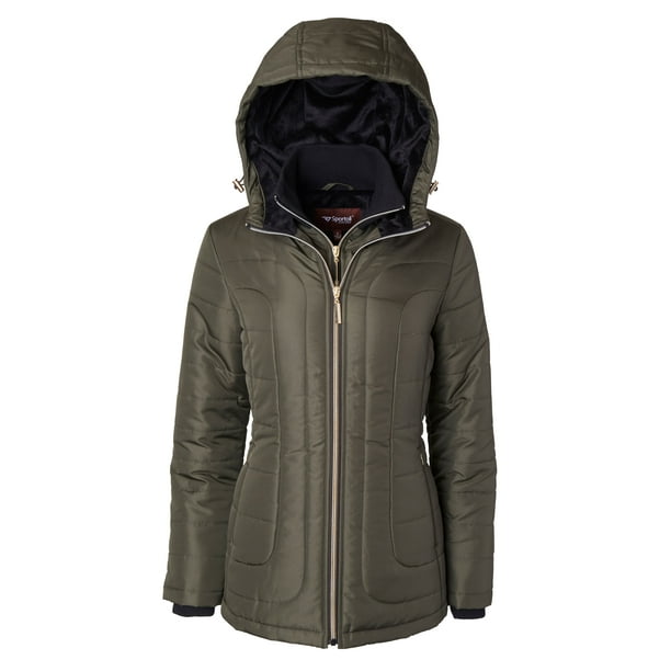 Sportoli Women's Down Alternative Quilted Midlength Vestee Puffer Jacket Plush Lined Hood