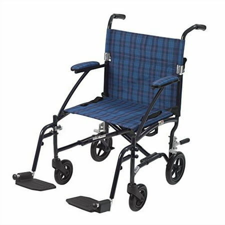 Drive Medical Fly Lite Ultra Lightweight Transport Wheelchair, Blue Frame, 17 lbs