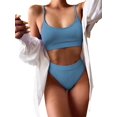 thumbnail image 1 of Ensemble Bikini String Taille Haute Côtelé 2 Pcs pour Femmes, 1 of 4