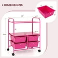 thumbnail image 3 of GOFLAME 4-Drawer Rolling Storage Cart with 2 Shelves, Mobile Utility Cart with Removable Drawers and Metal Frame, Art Craft Drawer Cart with Lockable Wheels for Home, Office, School, Studio, Hot Pink, 3 of 18