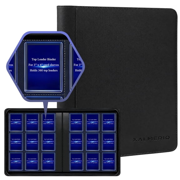 XALMERIQ Toploader Binder, Trading Card Binder Holds 324 Toploaders, 9 Pocket Top Loader Binder with Sleeves Card Holder Binder for Sports Cards in 3"x4" Rigid Toploaders, Black