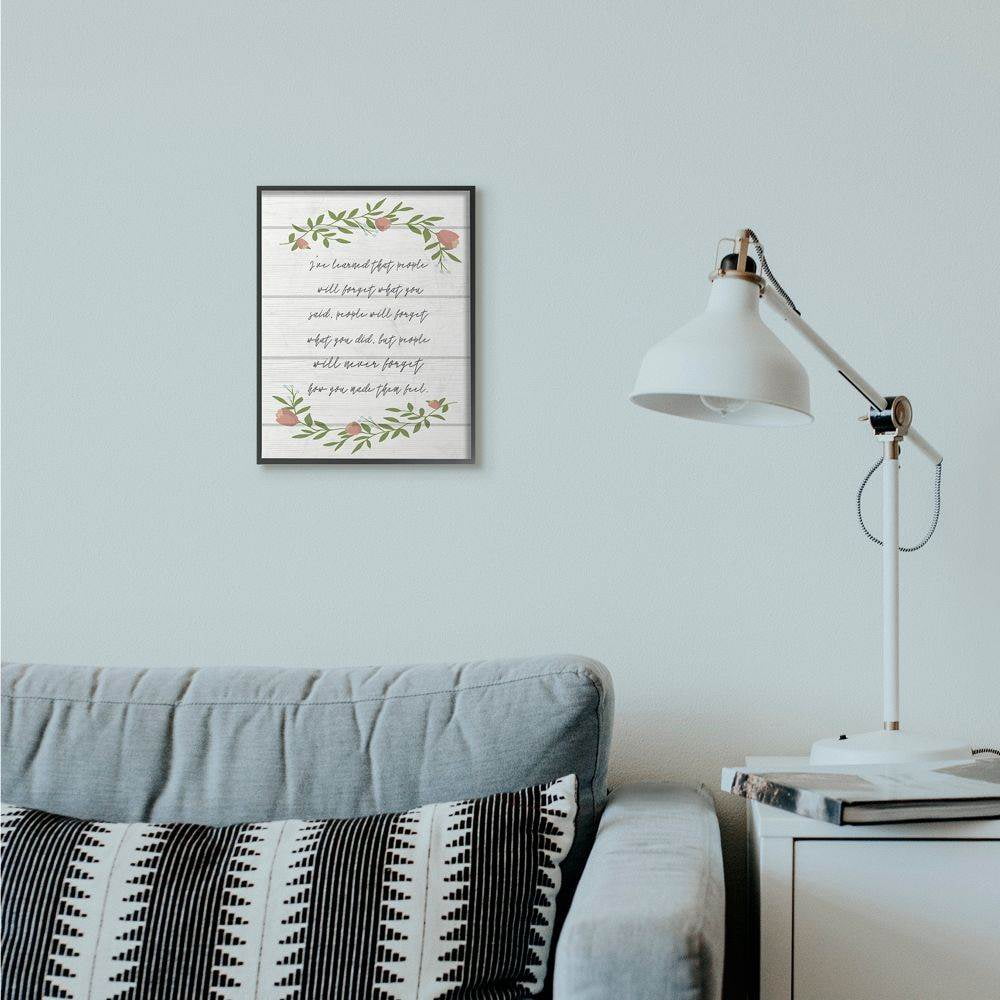 Stupell Industries Feeling Flower Wreath Inspirational Word Family Textured Wood Design Framed Giclee Texturized Art by Daphne Polselli