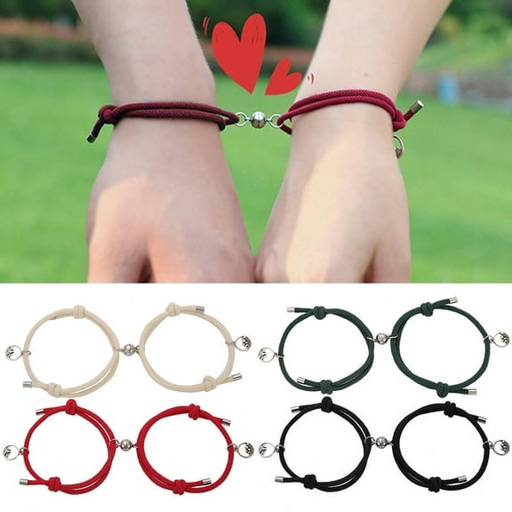 MTFun Magnetic Couples Bracelet Adjustable Attracting Matching Couples Bracelet Handmade Rope Couples Bracelets Chain Love Jewelry Valentines Day Gift for Couple Boyfriend Girlfriend Lover
