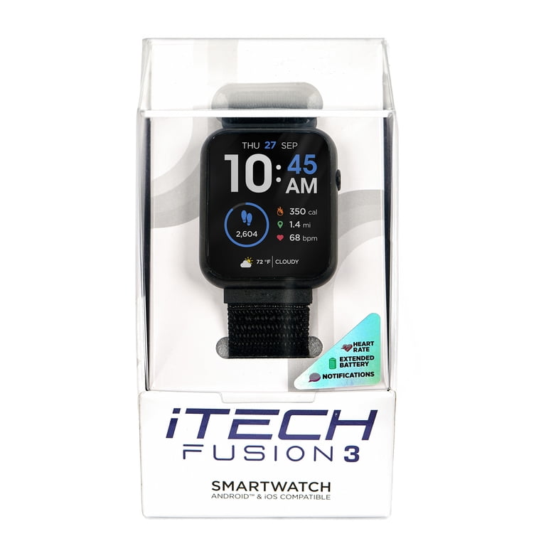iTech Fusion 3 Unisex Adult Rectangular Smart Watch, Black