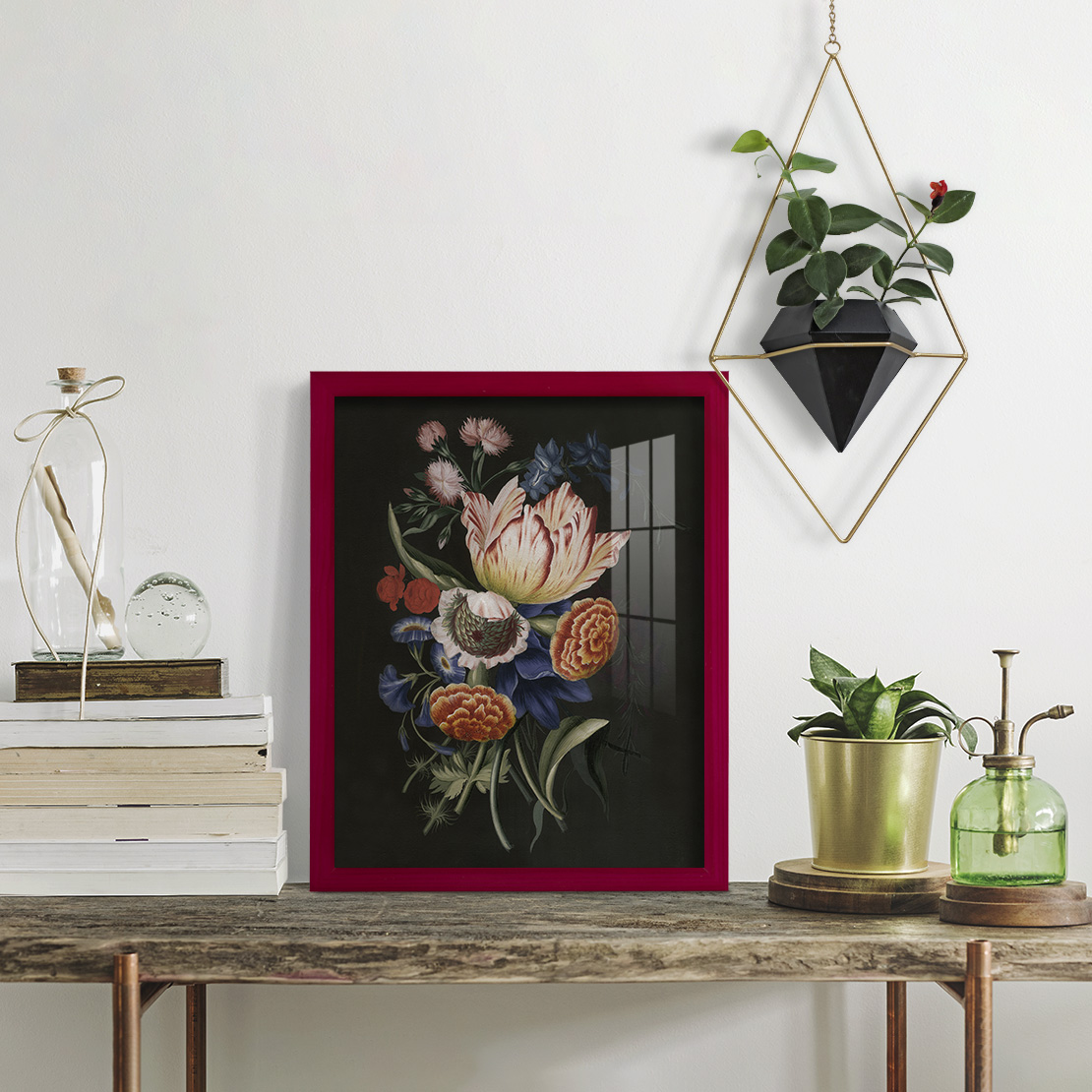 Dramatic Bouquet II -Framed Print w/glass-Cherry Red