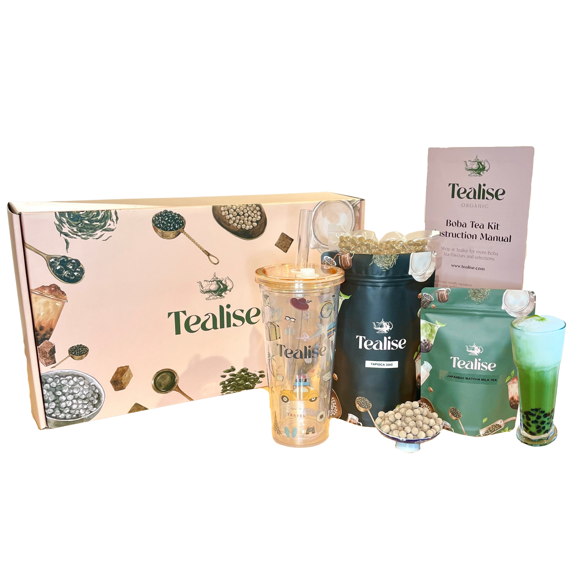 Tealise Boba Tea Japanese Matcha Milk Tea Starter Kit with 24oz Reusable Double Wall Boba Cup