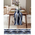 thumbnail image 3 of Table Runner Dresser Scarves 72 Inch Long, Modern Abstract Wave Stripe Linen Dining Table Runners Blue White Grey Lines on Black Tabletop Scarf for Wedding Holiday Party Kitchen, 3 of 7