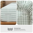thumbnail image 5 of MooMee Gingham Sheet Set 100% Washed Cotton Linen Like Textured Extra Deep Pocket Breathable Lightweight 4-Piece (Sage Green, Queen), 5 of 9