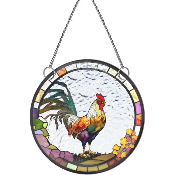 AatoeaX Elegant Rooster Window Decor: Stained - Glass Effect, Transparent Acrylic, Hanging Wall Sign for Home, Farmhouse Venues & Kitchen Decor