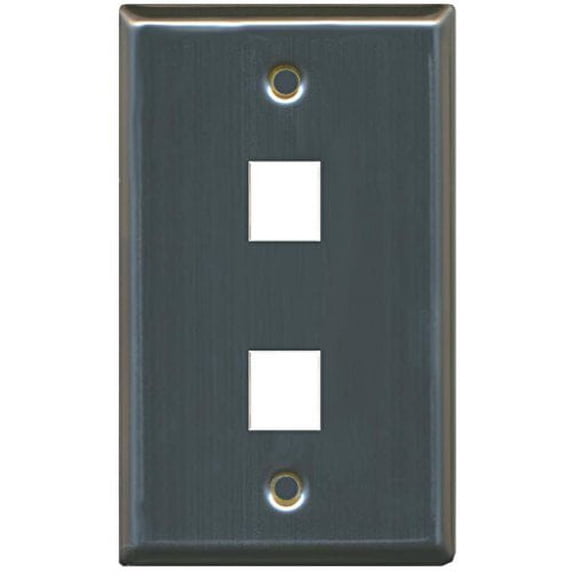 RiteAV Blank Wall Plate for Keystone Jacks - Stainless Steel 1 Gang 2 Port