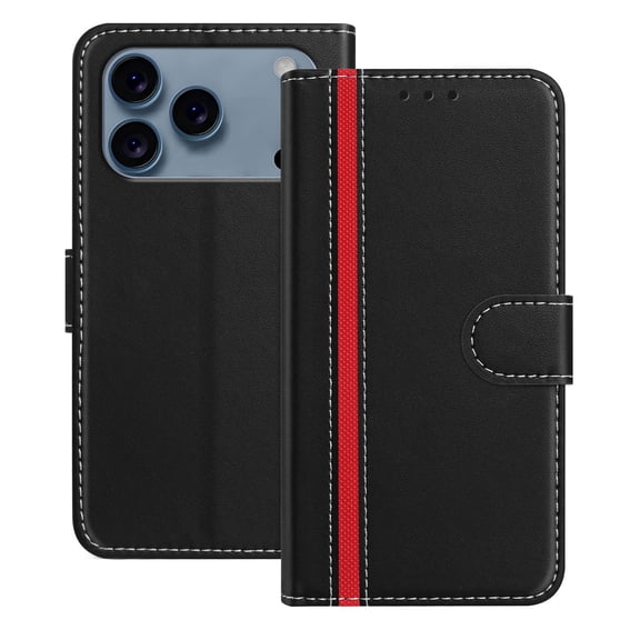 for iPhone 17 Pro Wallet Case, Fashion PU Leather TPU Card Slots Cash Pocket Kickstand Full Body Protection Men and Women Shockproof Protective Phone Cover for iPhone 17 Pro, Black