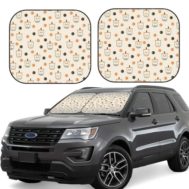 Fotbe Milk Tea 2-Piece Car Windshield Sun Shade | Sun Blocker for Car Windshield | Foldable Automotive Interior Accessories for Sun Protection-Medium