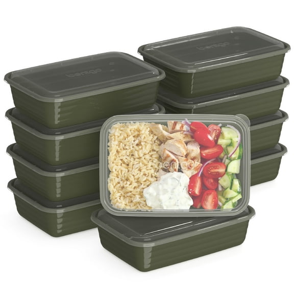 Bentgo Prep - 20-Piece 1-Compartment Reusable Meal Prep Containers with Lids, PFAS & BPA Free Materials, Durable, Microwave, Freezer, & Dishwasher Safe To Go Food Storage (Khaki Green)