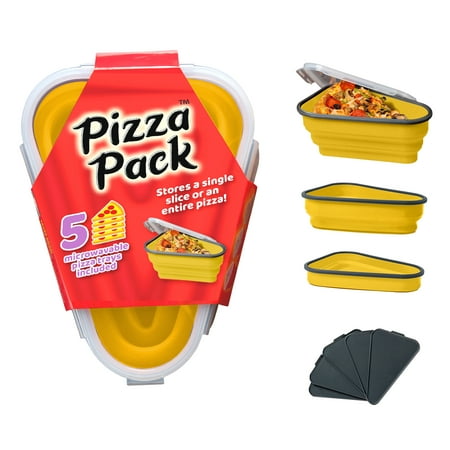 

PIZZA PACK™ The Perfect Reusable Pizza Storage Container with 5 Microwavable Serving Trays -Pizza Pack from Shark Tank- BPA-Free Adjustable Pizza Slice Container to Organize & Save Space Yellow