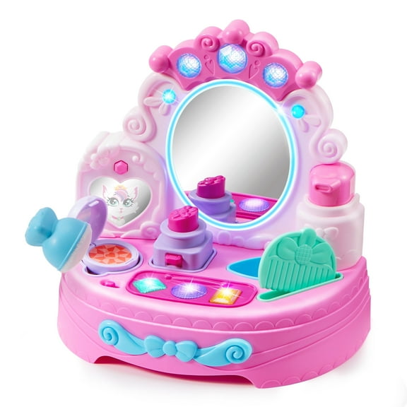 Lalalark Princess Vanity Mirror Toy, Toddler Pretend Play Vanity Set with 40  Sounds and Music, Musical Mirror Toy Makeup, Best gift for 1-5 Year Old Girls