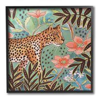 Stupell Industries Leopard & Jungle Florals Animals & Insects Painting Black Framed Art Print Wall Art, 17 x 17