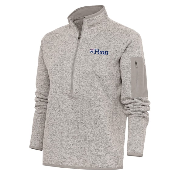 Women's Antigua Oatmeal Pennsylvania Quakers Fortune Half-Zip Pullover Top