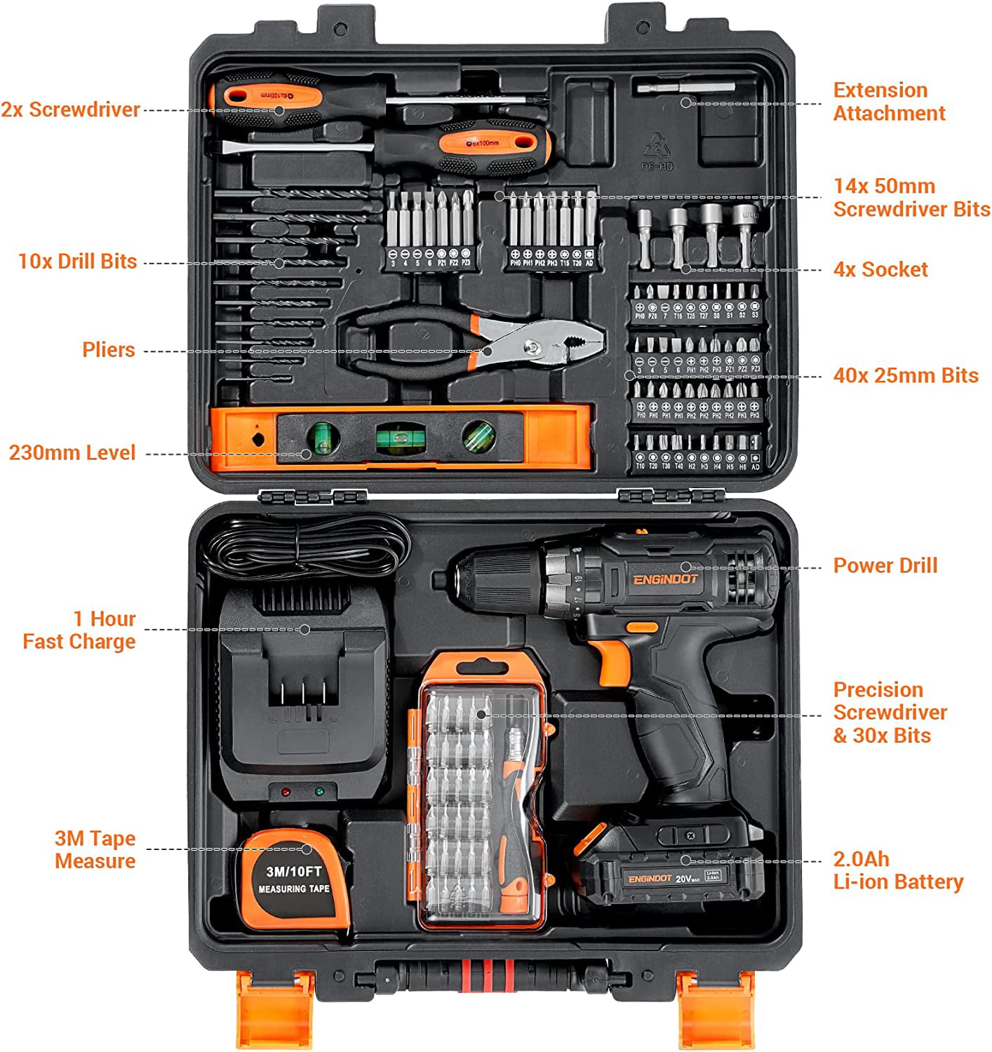 Begin掲載 jar-owl Tool Kits 16.8V Cordless Drill Lithium Lon with 91 Piece  Tool Set C＿並行輸入品