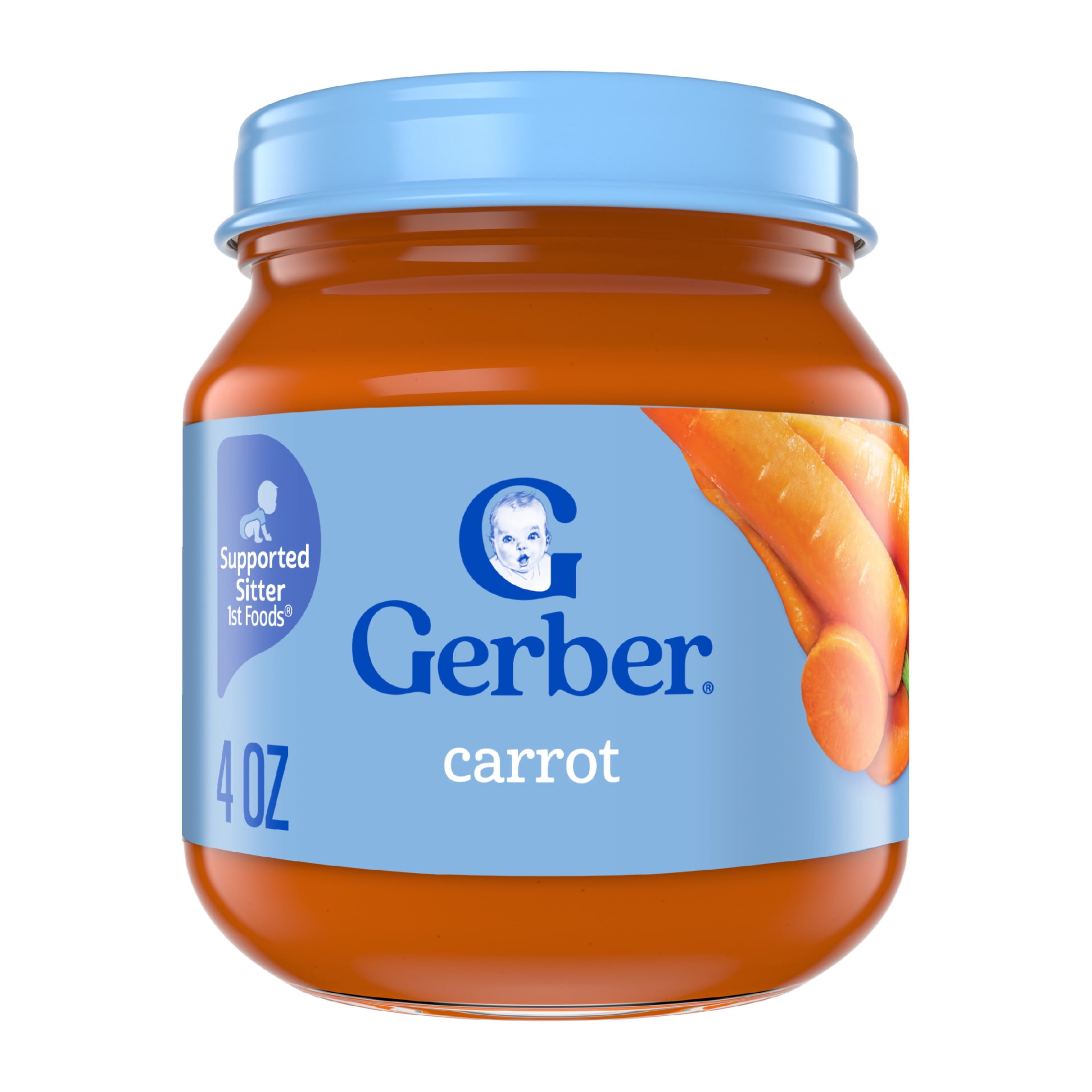 (4 pack) Gerber 1st Foods Natural for Baby Baby Food, Carrot, 4 oz Jar
