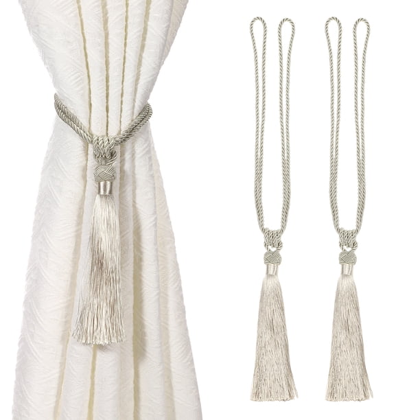 Uxcell Sujetadores de Cortina, Paquete de 2 Sujetadores de Cortina Elegantes Hechos a Mano con Clips Decorativos de Borlas, Beige
