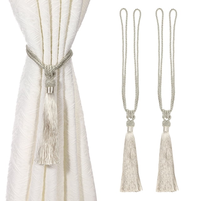 Uxcell Sujetadores de Cortina, Paquete de 2 Sujetadores de Cortina Elegantes Hechos a Mano con Clips Decorativos de Borlas, Beige