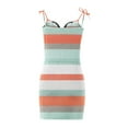 thumbnail image 5 of Women's Summer Dresses V Neck Spaghetti Strap Belt Tie Zip Mini Dress Striped Solid Short Casual Dress with Pockets, 5 of 5
