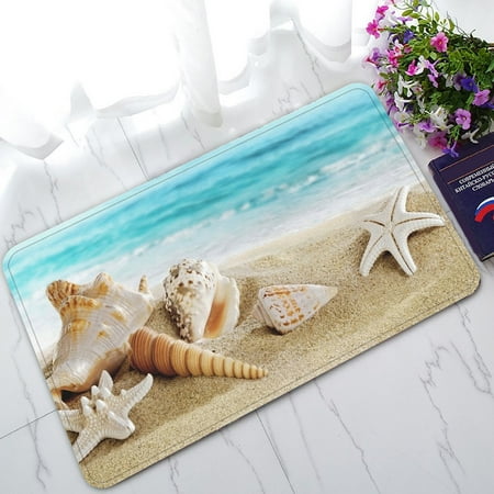 Mat Welcome Door Mat - GCKG Seashell Starfish Soft Sand Blue Sea Non-Slip Doormat Indoor/Outdoor/Bathroom Doormat 30 x 18 Inches