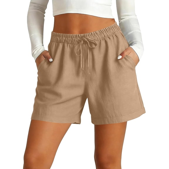 Causal Shorts for Women Drawstring Elastic High Waist Pleated Shorts Summer Beach Vacation Shorts with Pockets, S