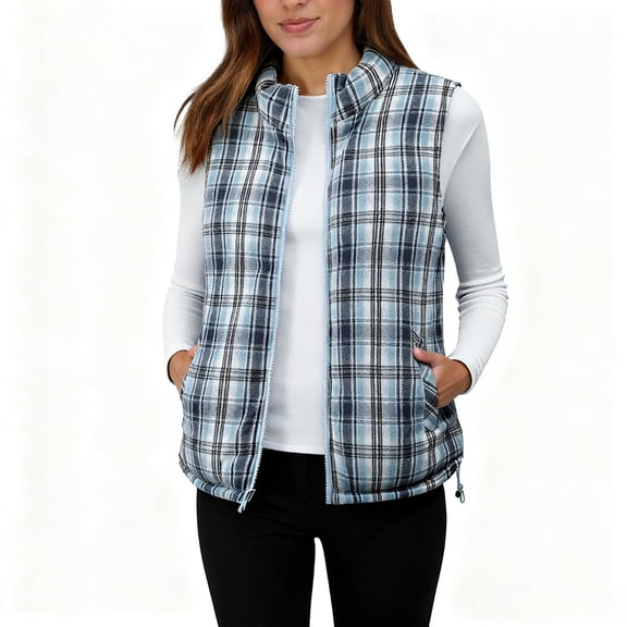 Bibifish Women's Puffer Vests Winter Warm Quilted Gilets With Plaid Lining Lightweight Casual Daily Wear Sleeveless Coats With Pockets