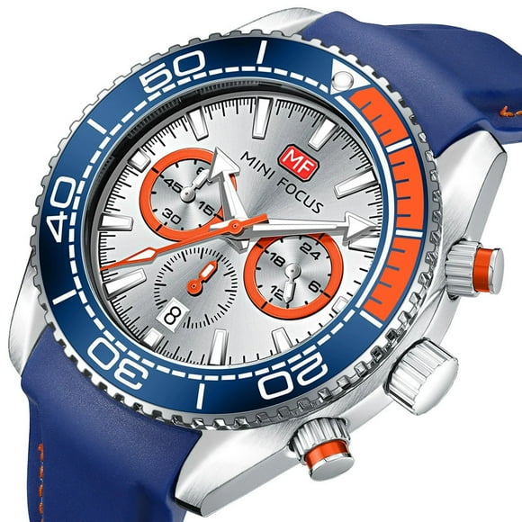 MINI FOCUS Montre de Sport pour Hommes Bracelet en Silicone Chronographe Quartz Date Aiguilles Lumineuses Montre-Bracelet