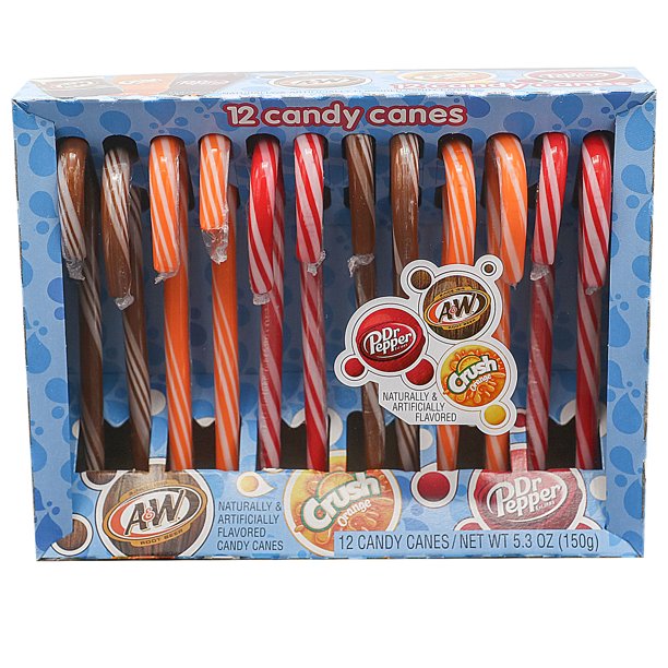 A&W Candy Canes, Root Beer, Crush, Dr. Pepper Flavor, 5.3 Oz, 12 Count