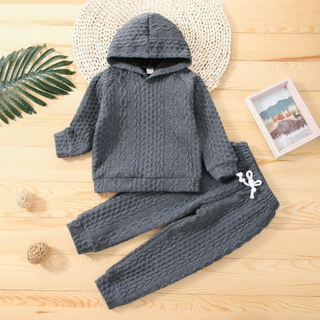 

ZMHEGW Fall Outfits For Toddler Children Kid Baby Boys Girls Patchwork Long Sleeve Knit Hooded Sweatshirt Tops Solid Pants Trousers Sleepwear Pajamas Outfit Set 2Pcs Clothes Outfits Set