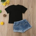 thumbnail image 3 of Bagilaanoe 2PCS Toddler Baby Girl Short Pants Set Letter Print Short Sleeve T-shirt Tops + Patchwork Denim Shorts 1T 2T 3T 4T 5T 6T Kids Casual Summer Outfits, 3 of 7