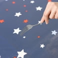 thumbnail image 5 of Waverly Inspirations Rectangular Elastic Fitted Table Cover Waterproof Vinyl Tablecloth With Flannel Backing, 6Ft Table, 72" x 30", Scattered Stars With Blue Base, 1 PK, 5 of 6