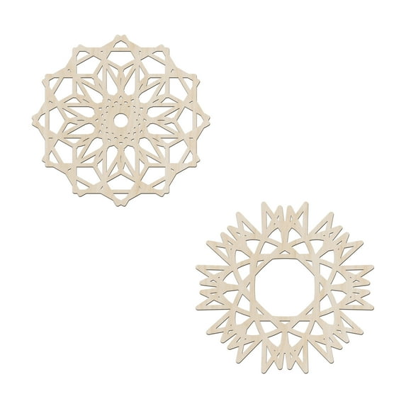 Mandala Wooden Wall Art Set of 2, Royal Antique Look Grid Line Art Ethnic, Birch Plywood Rustic Wall Art Accent for Hallway Bedroom Living Room and Offices, 11,4" X 11,4" X 0.1", by Ambesonne