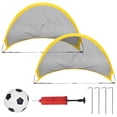 thumbnail image 1 of KAKOWELY Juego de fútbol para niños, 2 mini porterías de fútbol con 1 balón, 1 inflador y 4 clavos de hierro para entrenamiento al aire libre (red de 68 cm), 1 of 4