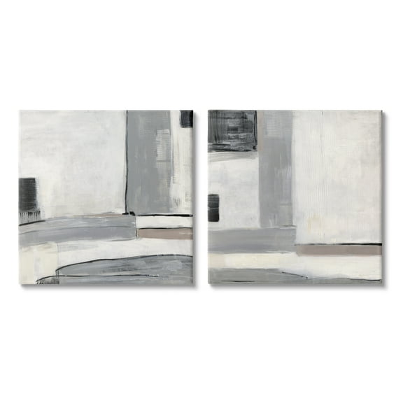 Stupell Industrial Abstract Grey Geometric Abstract Painting Gallery Wrapped Canvas Print Wall Art, Set of 2