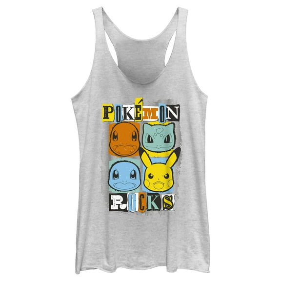 Women's Pokemon Starters Rocks  Racerback Tank Top White Heather 2X Large