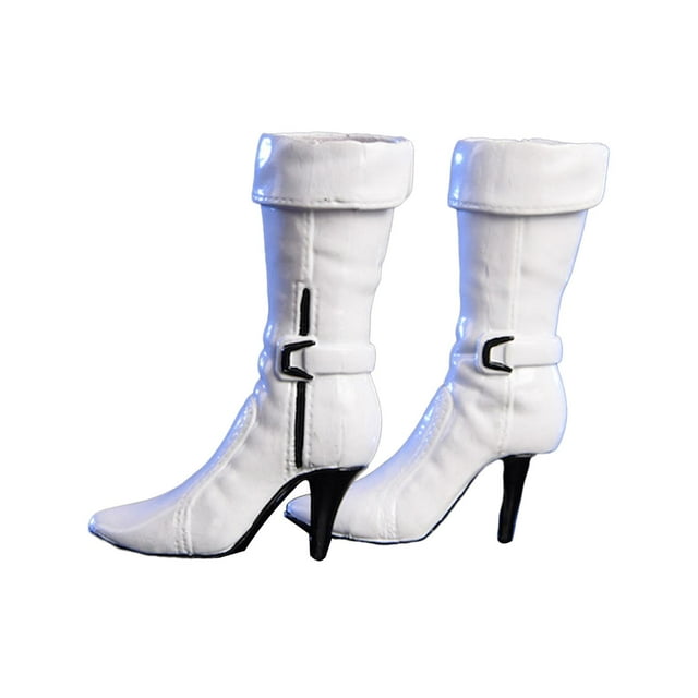 Zapatos de figura a escala 1/6, zapatos de tacón alto, zapatos de muñeca para niña a la moda, botas de PU hechas a mano, zapatos de 3,5 cm de longitud Blanco CUTICAT botas de muñeca
