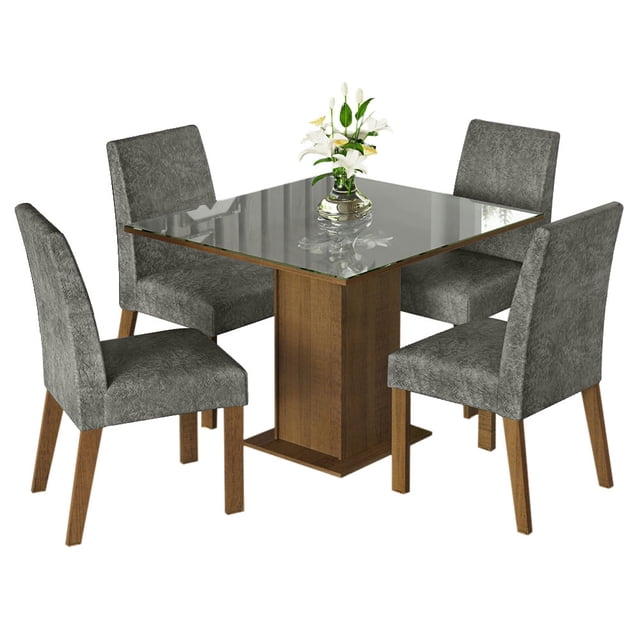 Juego de Comedor con Mesa Tablero de Vidrio y 4 Sillas Anne Madesa