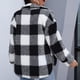 thumbnail image 4 of Otoño Invierno chaqueta de un solo pecho con cuello vuelto para mujer abrigo a cuadros de manga larga de lana borrosa prendas de vestir a cuadros blanco y negro XL, 4 of 7