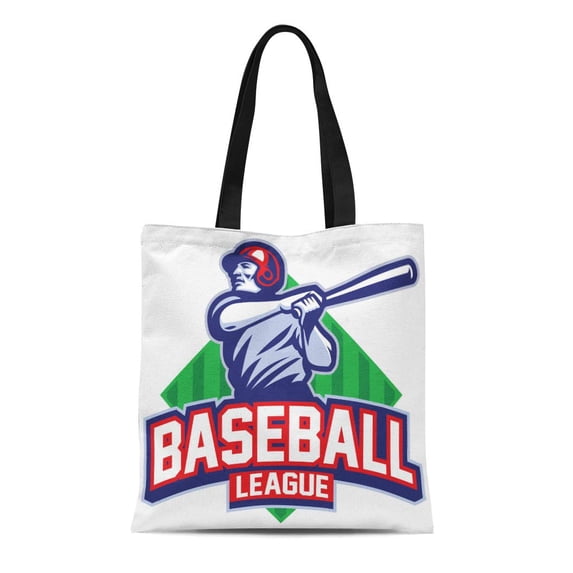SIDONKU Canvas Tote Bag Blue Mascot Baseball Player Hit the Ball Red Man Durable Reusable Shopping Shoulder Grocery Bag