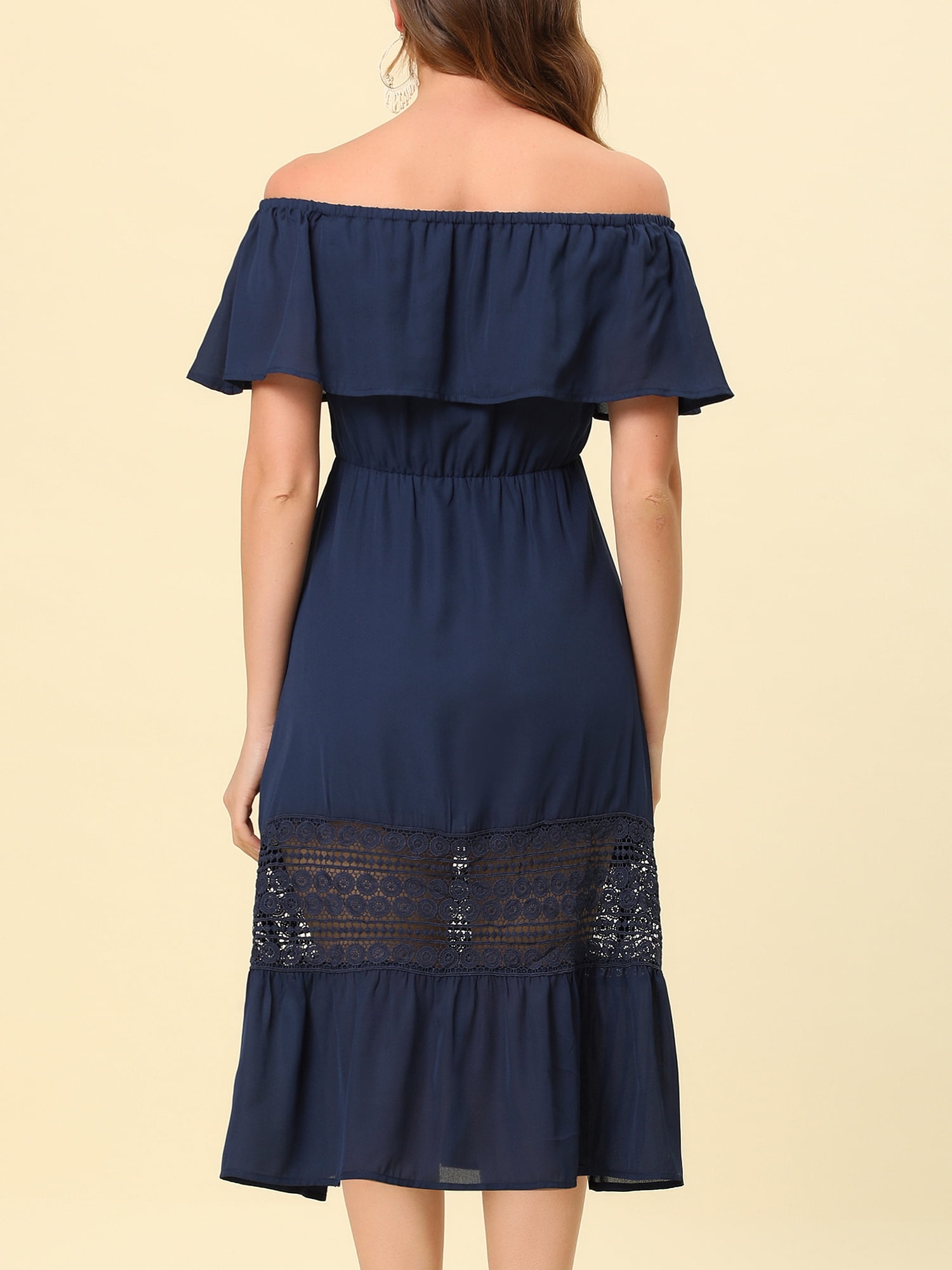 DARING DIVA Women's Off Shoulder Flutter Sleeve Maxi Dress XS Navy Blue